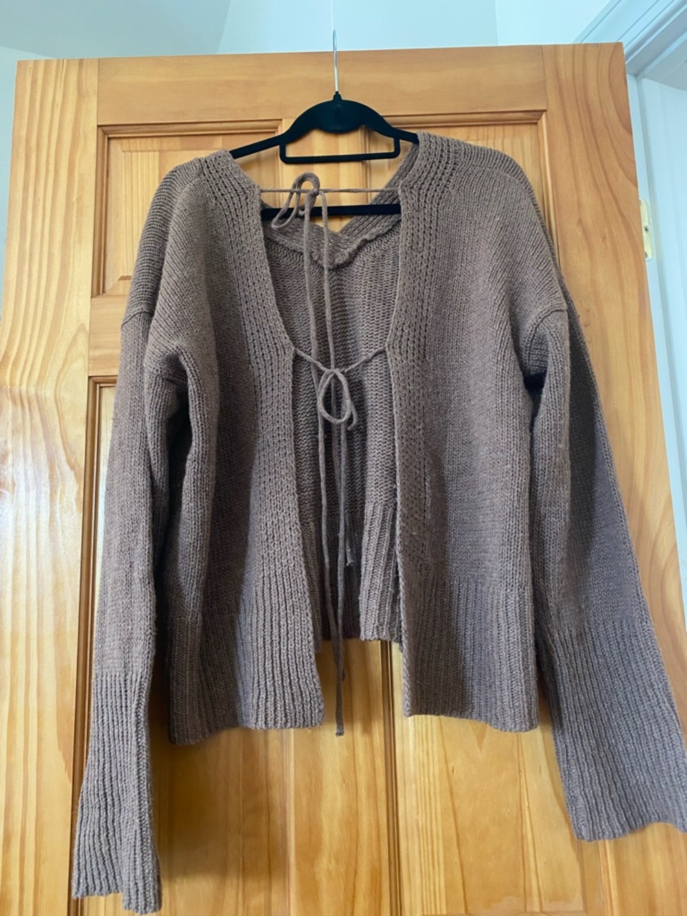 Oak + Fort Wool Blend Tie Back V Neck Oversized Sweater Brown L